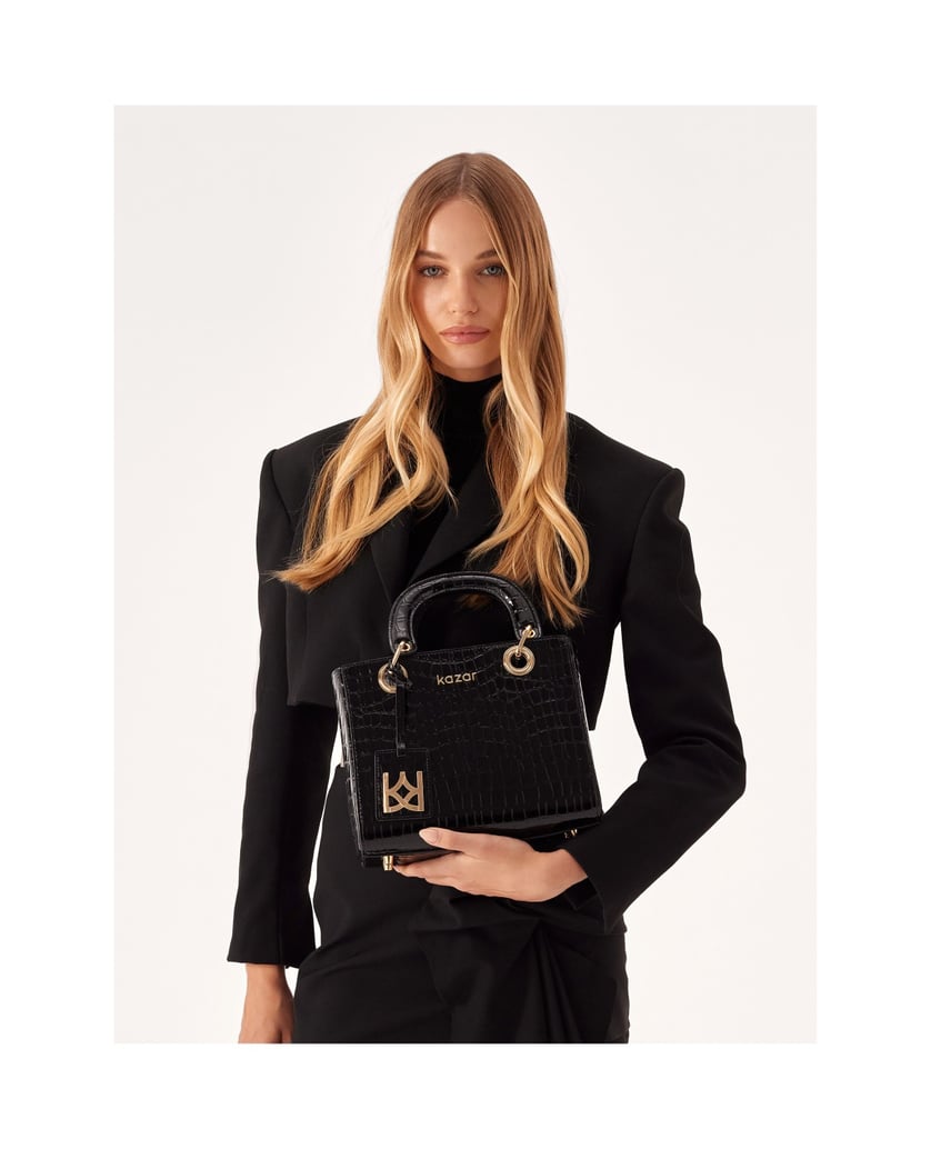 Kazar-Elegante-Lederhandtasche-mit-aufgedruckten-Griffen-schwarz