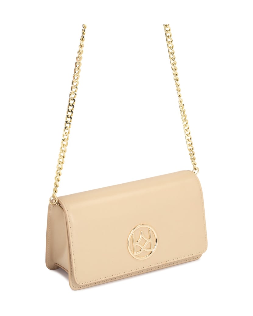 Kazar-Rechteckige-Ledertasche-an-einer-goldenen-Kette-beige