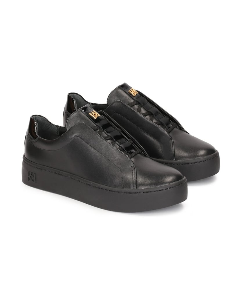 Kazar-Bequeme-Damen-Sneakers-aus-schwarzem-genarbtem-Leder-schwarz