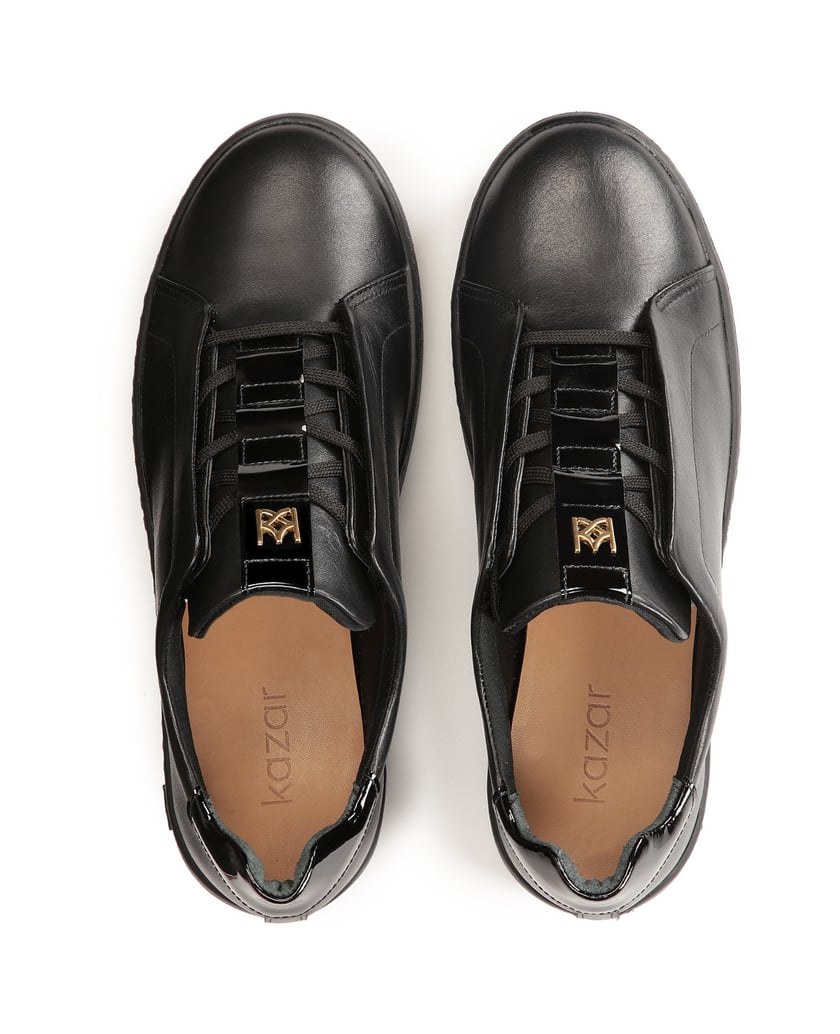 Kazar-Bequeme-Damen-Sneakers-aus-schwarzem-genarbtem-Leder-schwarz