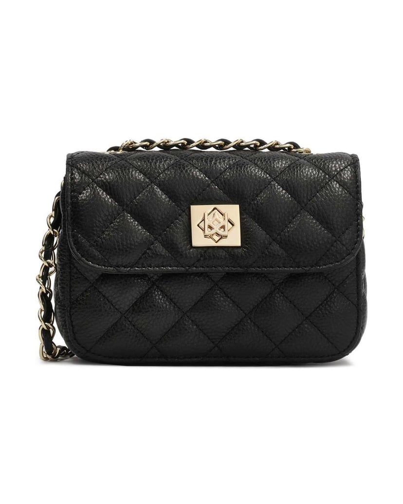 Kazar-Gesteppte-kleine-Ledertasche-mit-einer-Kette-schwarz