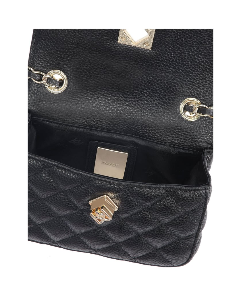 Kazar-Gesteppte-kleine-Ledertasche-mit-einer-Kette-schwarz