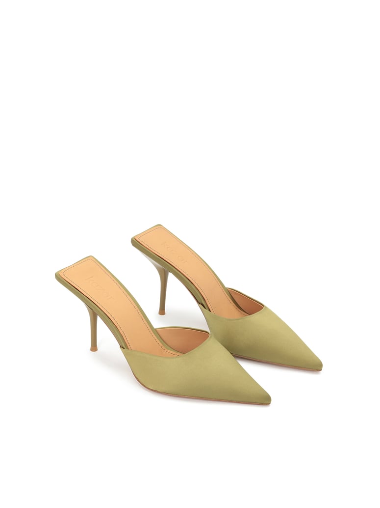 Kazar-Grüne-Stoffpantoletten-mit-spitzer,-durc