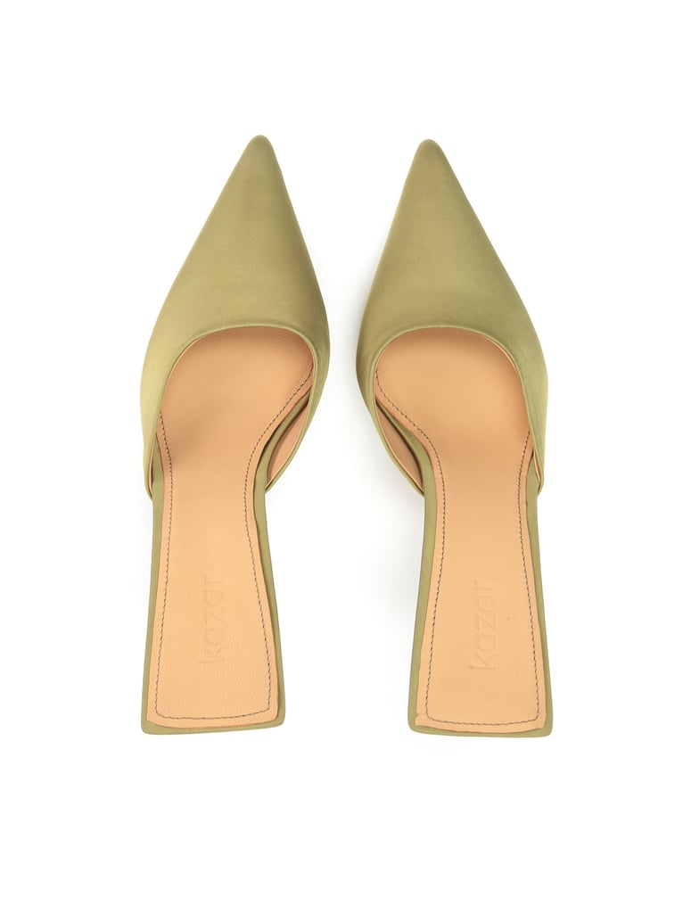 Kazar-Grüne-Stoffpantoletten-mit-spitzer,-durc