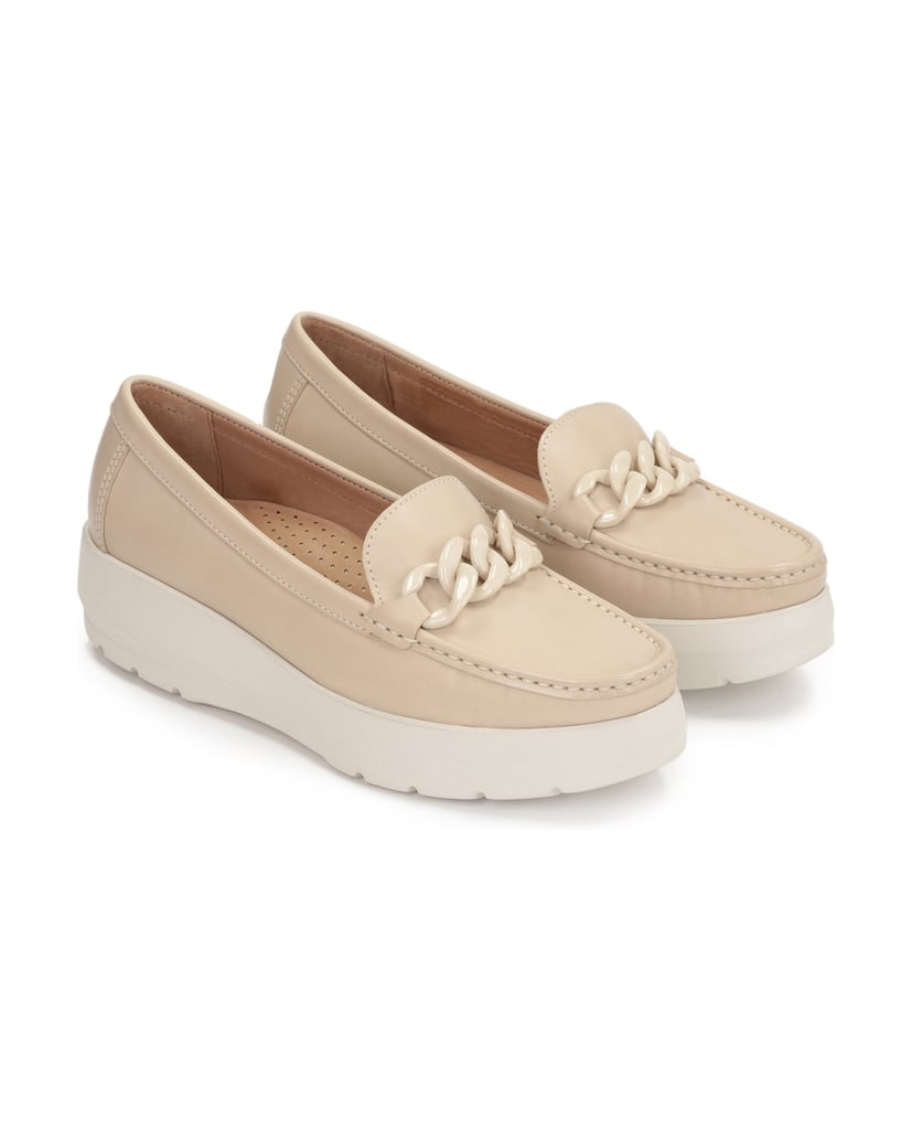 Kazar-Modische-Damen-Mokassins-aus-Leder-mit-dicker-Sohle-beige