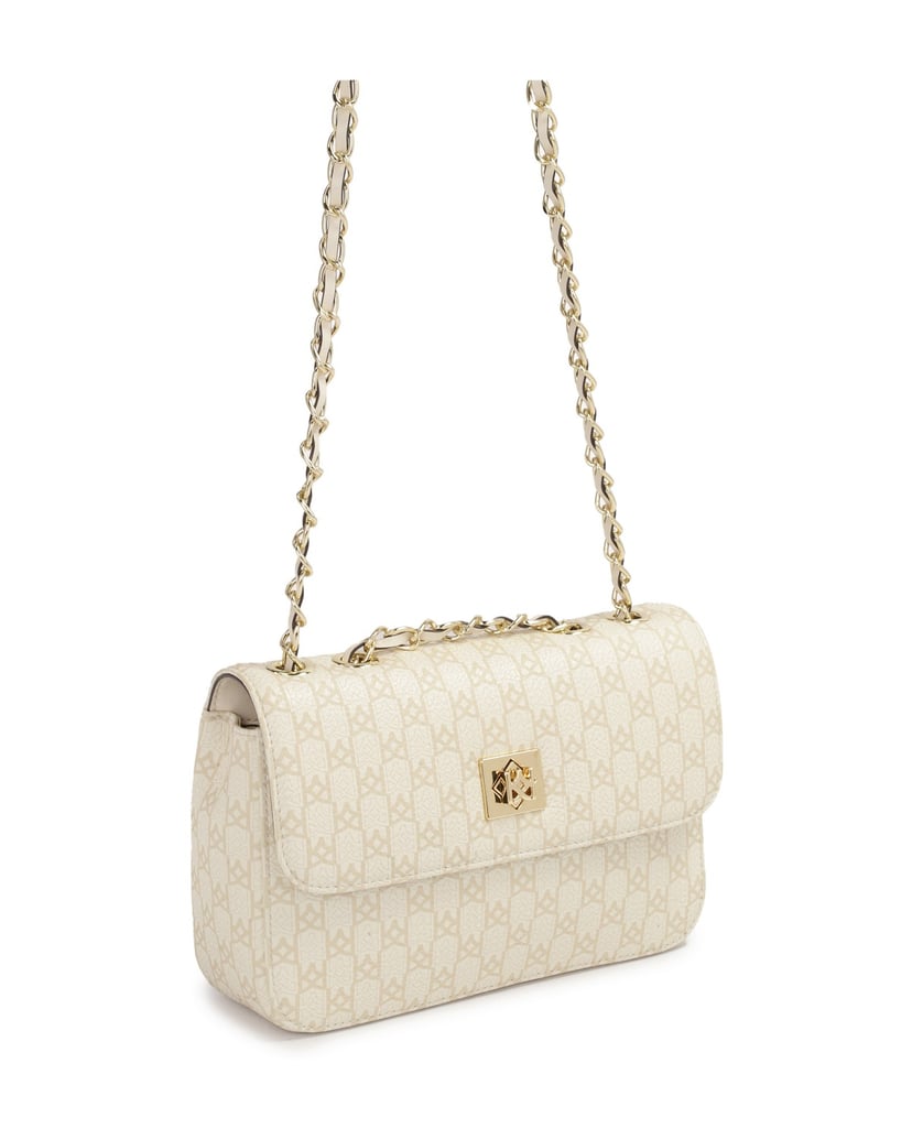 Kazar-Schlichte-Lederhandtasche-mit-beigefarbenem-Druck-weiss
