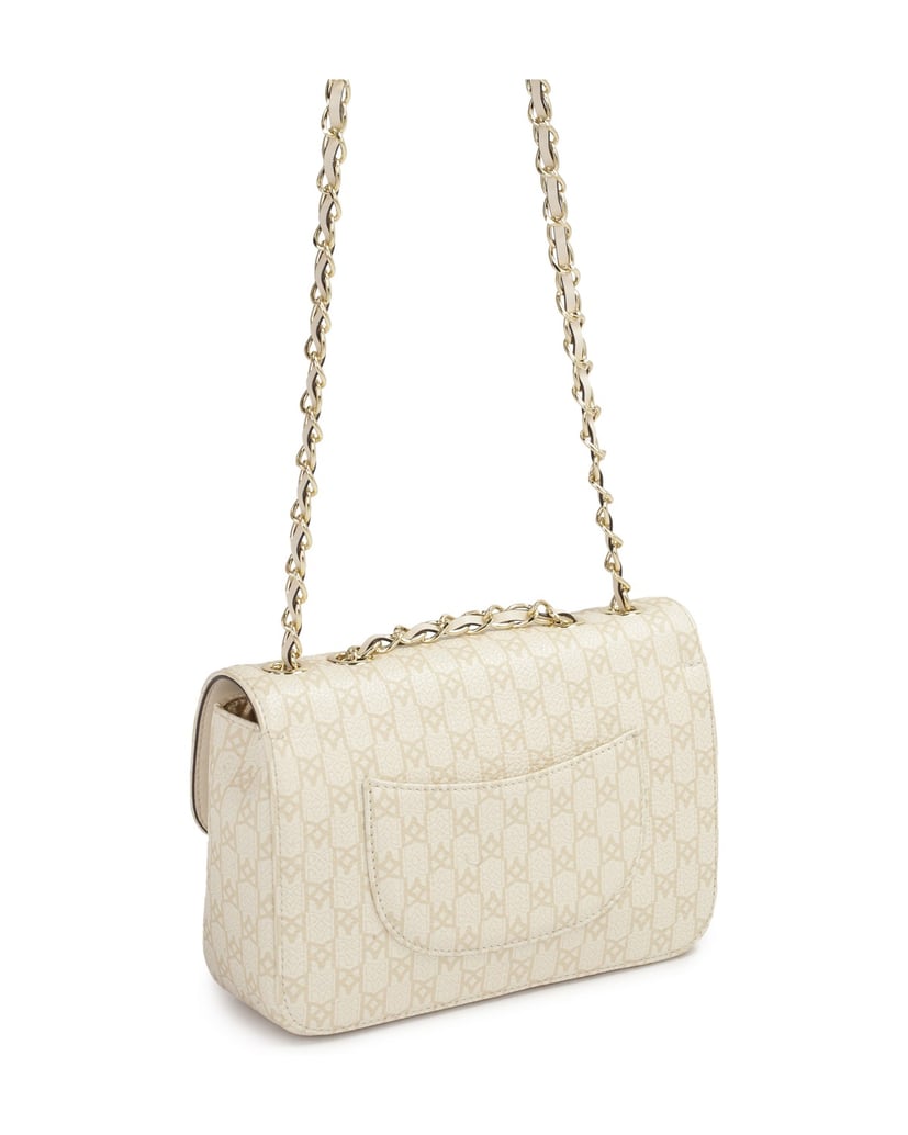 Kazar-Schlichte-Lederhandtasche-mit-beigefarbenem-Druck-weiss