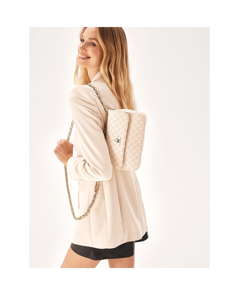 Kazar-Schlichte-Lederhandtasche-mit-beigefarbenem-Druck-weiss