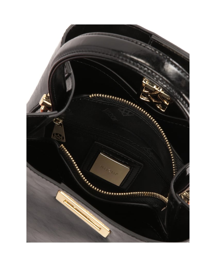 Kazar-Elegante-Handtasche-aus-schwarzem-Vollnarbenleder-schwarz