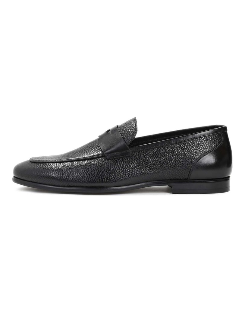 Kazar-Herren-Slipper-aus-schwarzem-genarbtem-Leder-schwarz