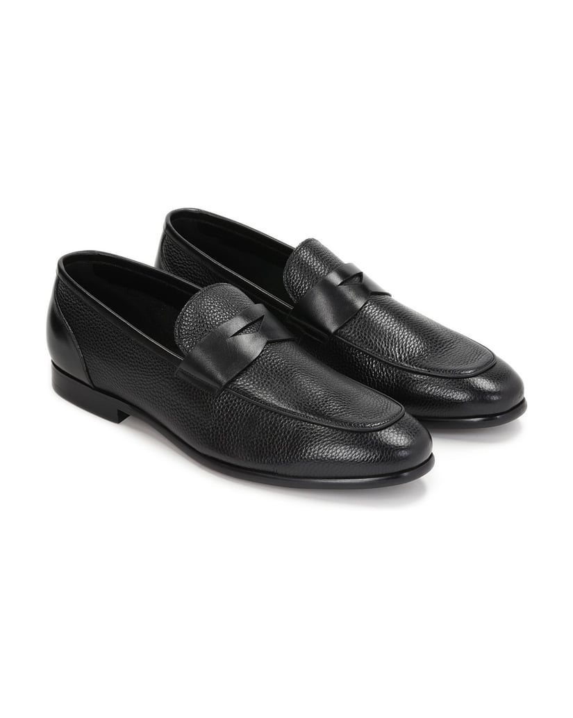 Kazar-Herren-Slipper-aus-schwarzem-genarbtem-Leder-schwarz