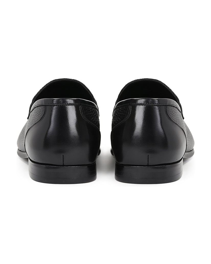 Kazar-Herren-Slipper-aus-schwarzem-genarbtem-Leder-schwarz