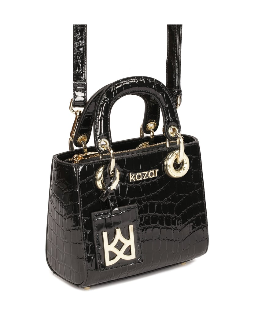 Kazar-Kleine-steife-Handtasche-aus-geprägtem-Leder-schwarz