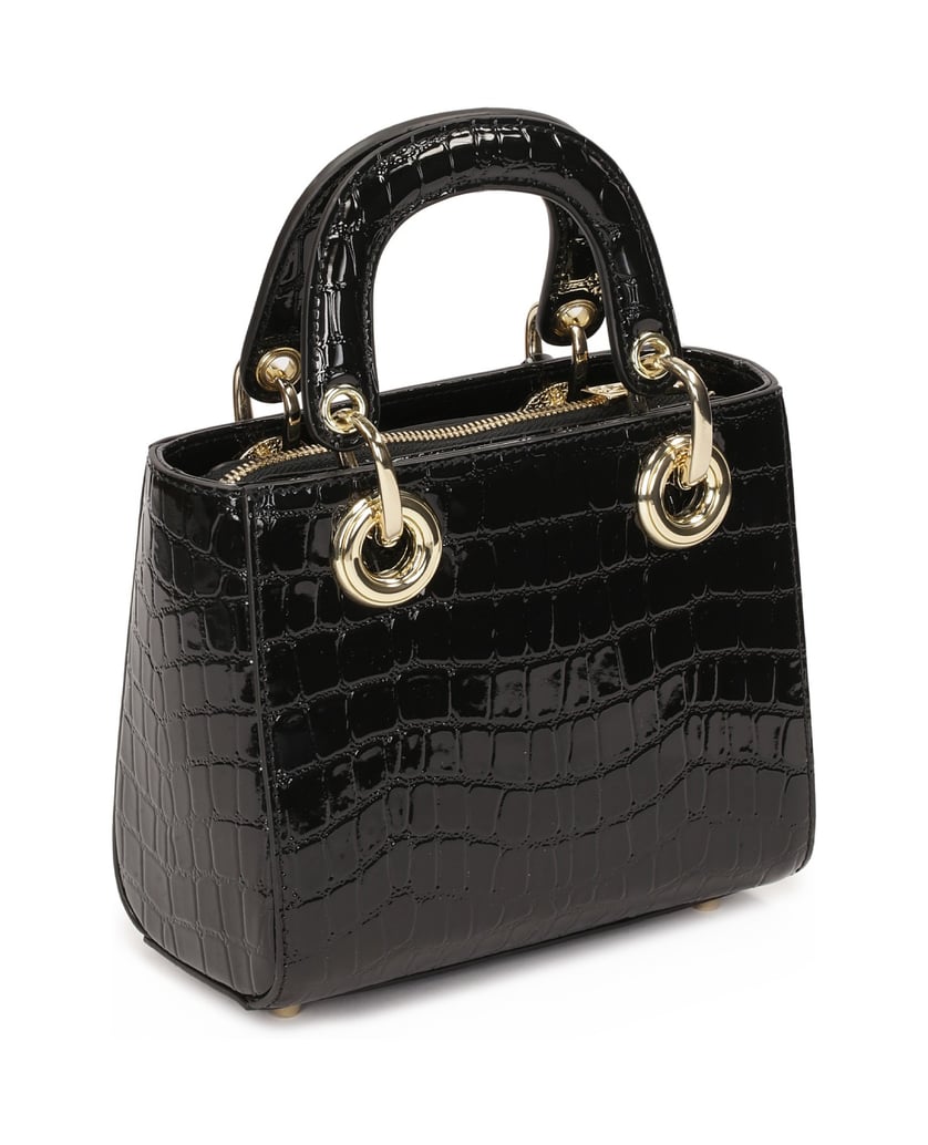 Kazar-Kleine-steife-Handtasche-aus-geprägtem-Leder-schwarz