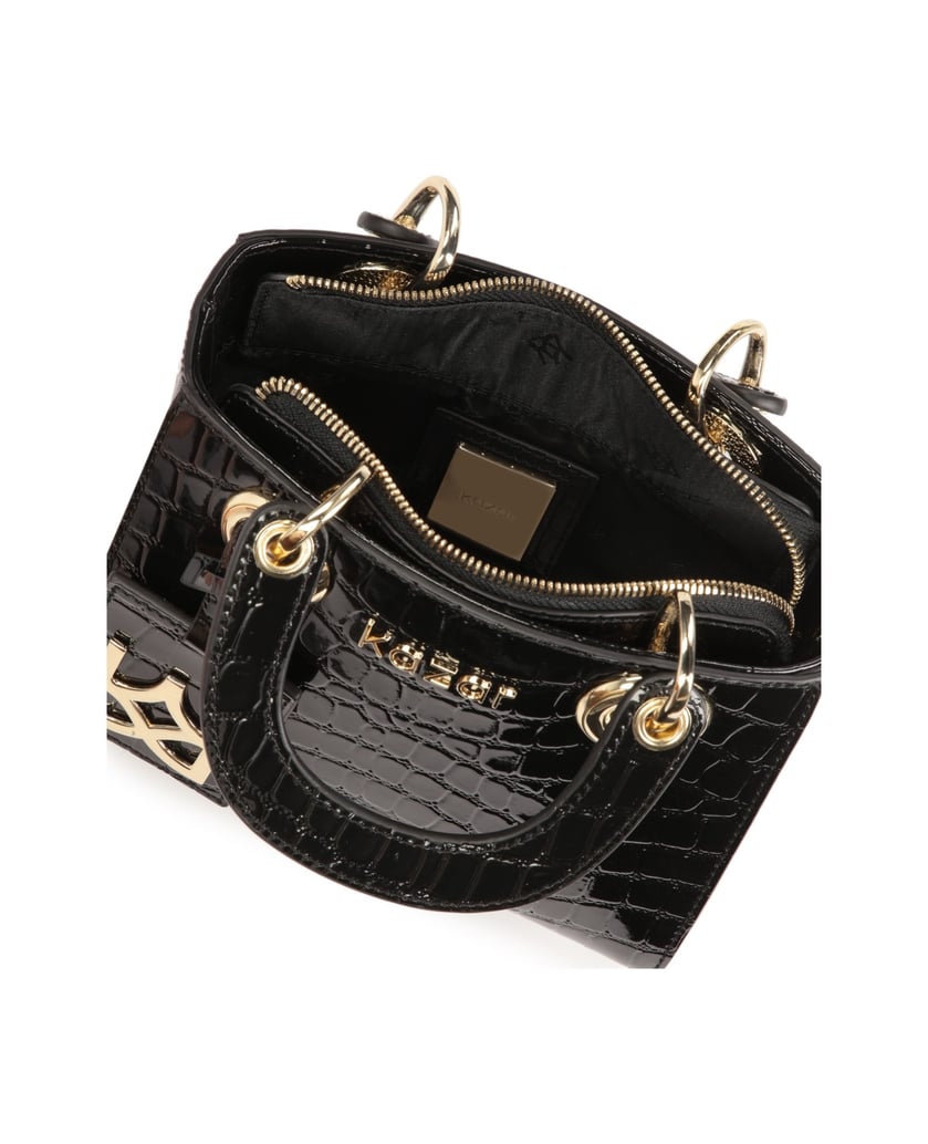 Kazar-Kleine-steife-Handtasche-aus-geprägtem-Leder-schwarz