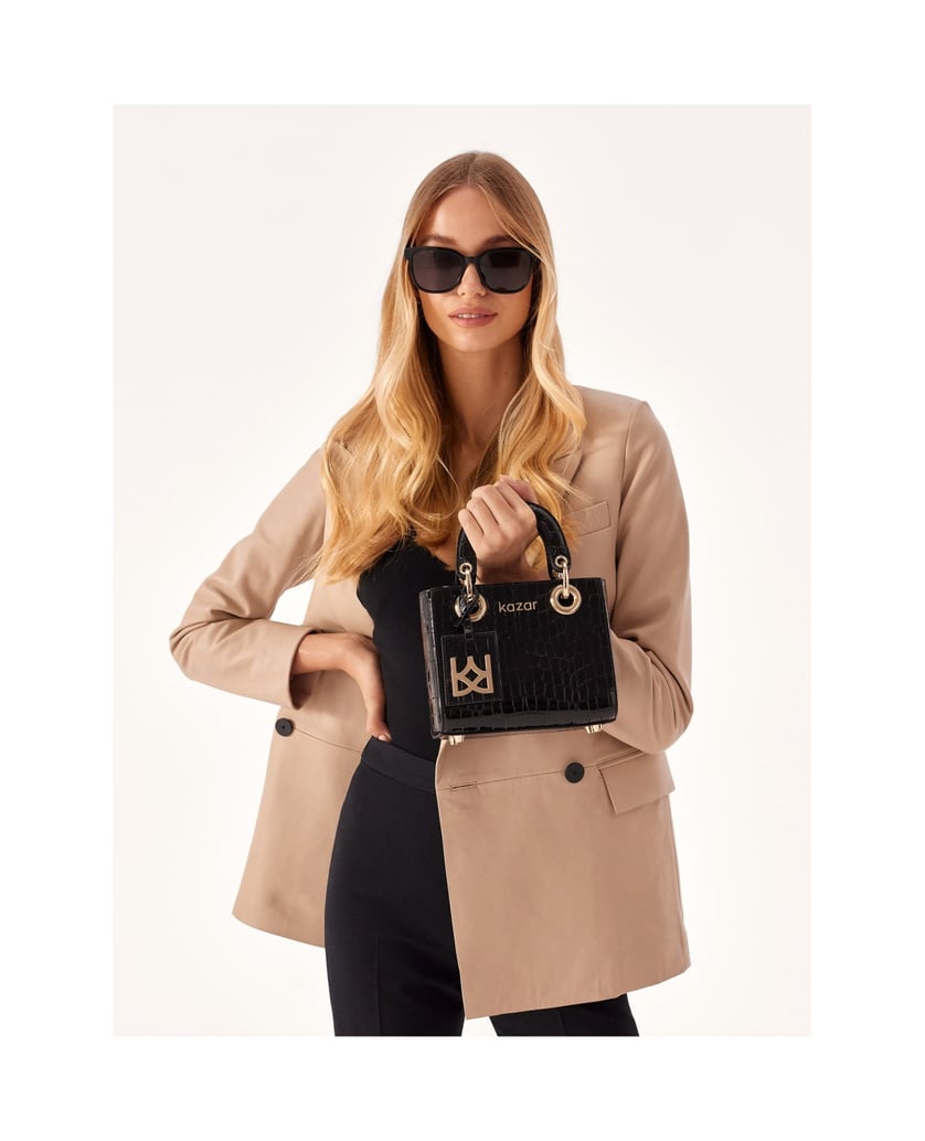 Kazar-Kleine-steife-Handtasche-aus-geprägtem-Leder-schwarz