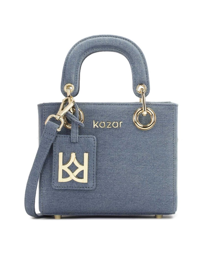 Kazar-Kleine-Handtasche-aus-steifem-Denim-Stof-blau