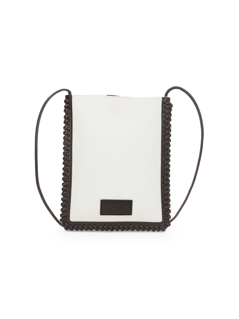 Kazar-Kleine-flache-Stofftasche-mit-Ledereleme