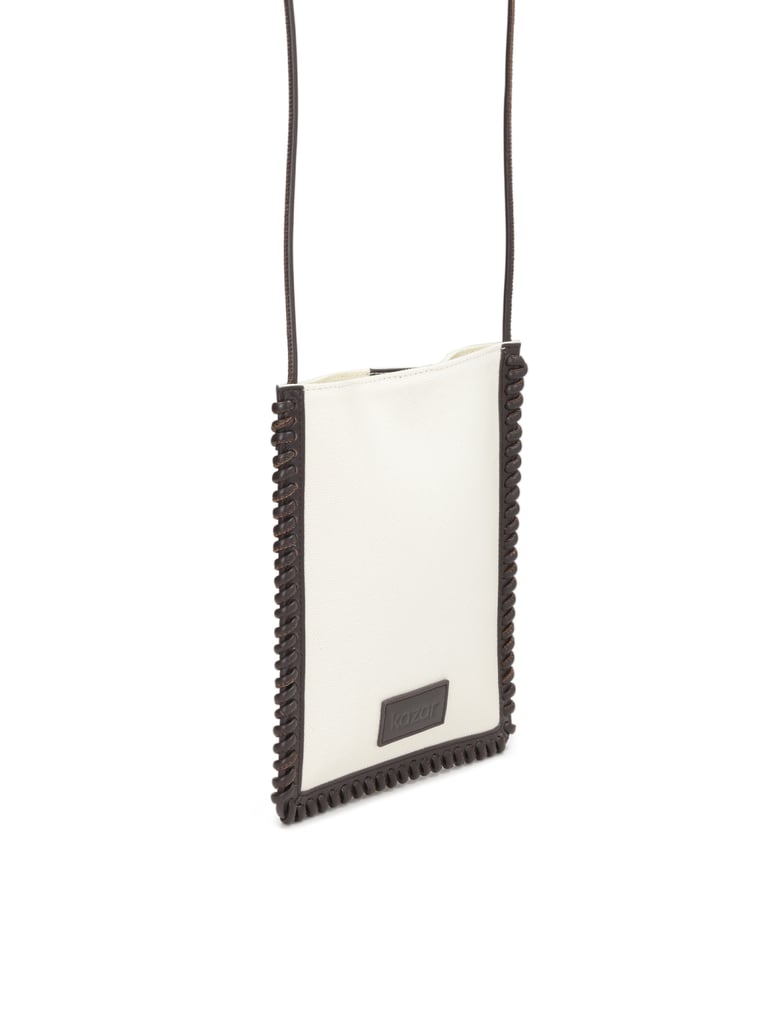 Kazar-Kleine-flache-Stofftasche-mit-Ledereleme