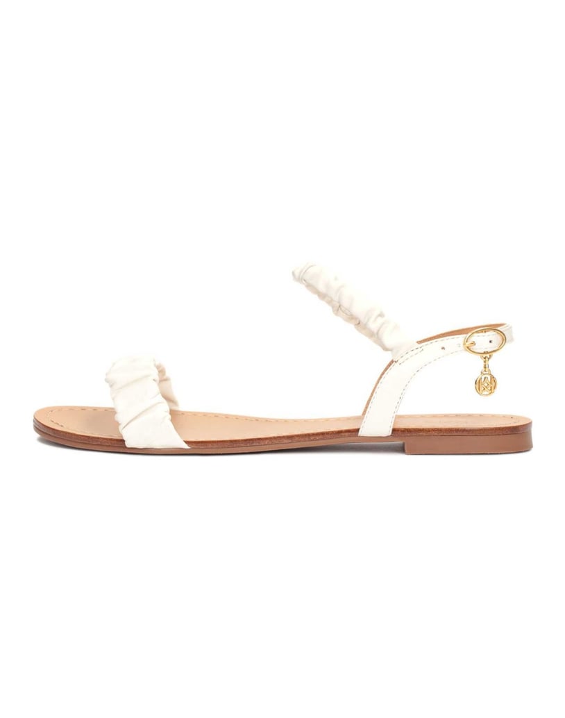 Kazar-Flache-Ledersandalen-mit-geknitterten-Riemen-weiss