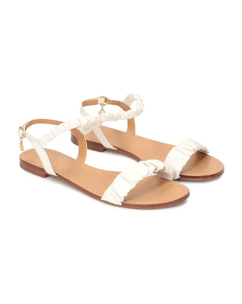 Kazar-Flache-Ledersandalen-mit-geknitterten-Riemen-weiss
