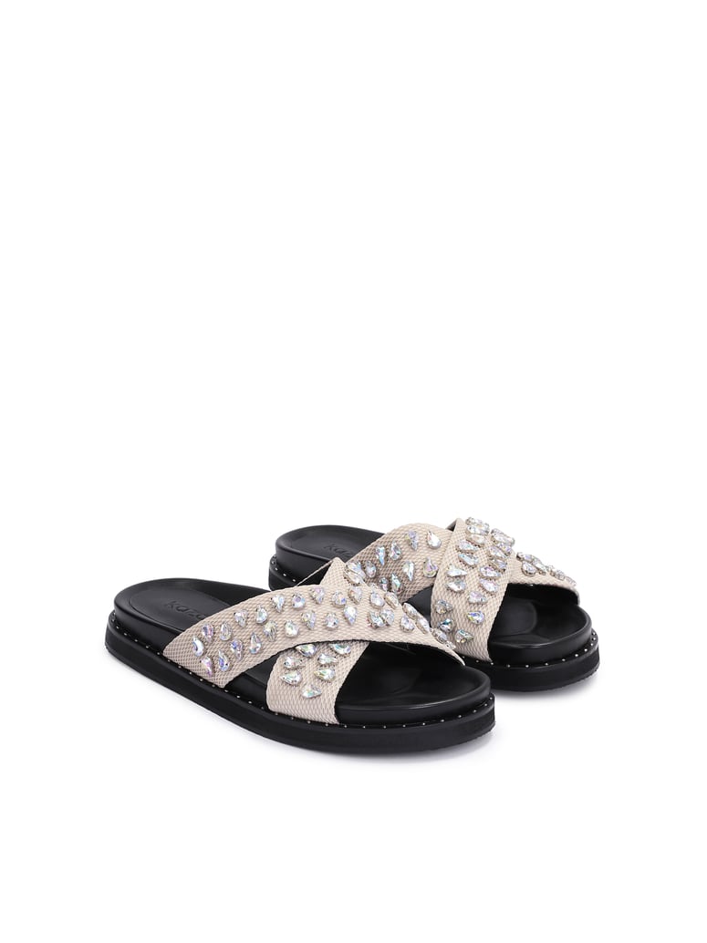 Kazar-Beige-Pantoletten-auf-flacher-Profilsohl