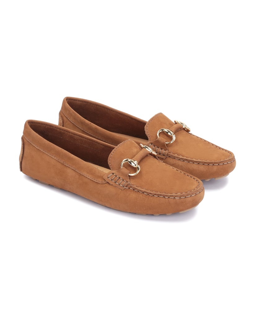 Kazar-Ingwerfarbene-Mokassins-für-Damen-mit-Metallschnalle-braun