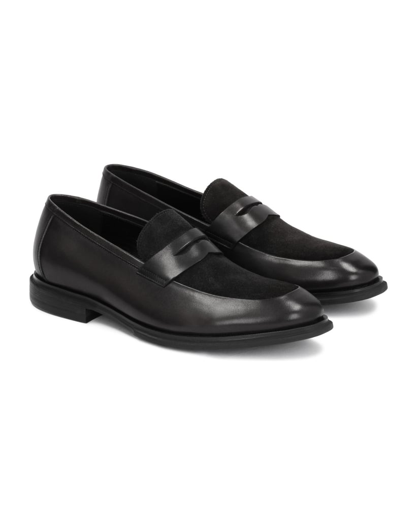Kazar-Elegante-schwarze-Herren-Slipper-aus-genarbtem-Leder-und-Wildleder-schwarz
