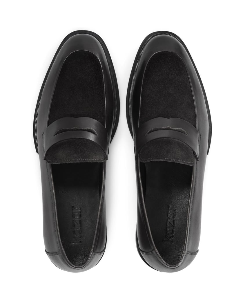 Kazar-Elegante-schwarze-Herren-Slipper-aus-genarbtem-Leder-und-Wildleder-schwarz