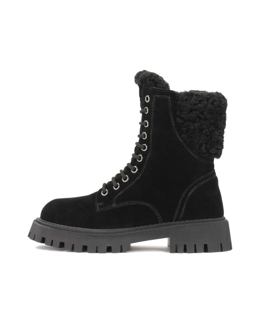 Kazar-Isolierte-flache-Damenstiefel-aus-weichem-Wildleder-und-Schafsfell-schwarz