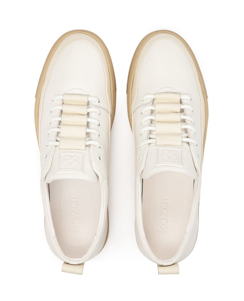 Kazar-Weiße-Leder-Sneakers-mit-beiger-Sohle-weiss