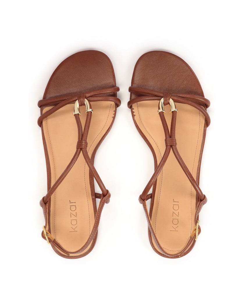 Kazar-Braune-flache-Sandalen-aus-Vollnarbenleder-braun