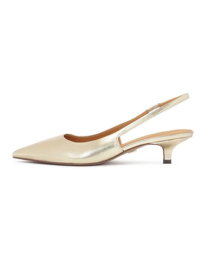Kazar-Goldfarbene-zehenoffene-Pumps-mit-Kitten-Heel-gold
