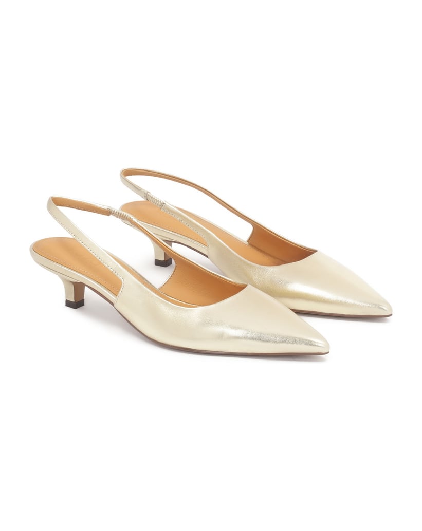 Kazar-Goldfarbene-zehenoffene-Pumps-mit-Kitten-Heel-gold