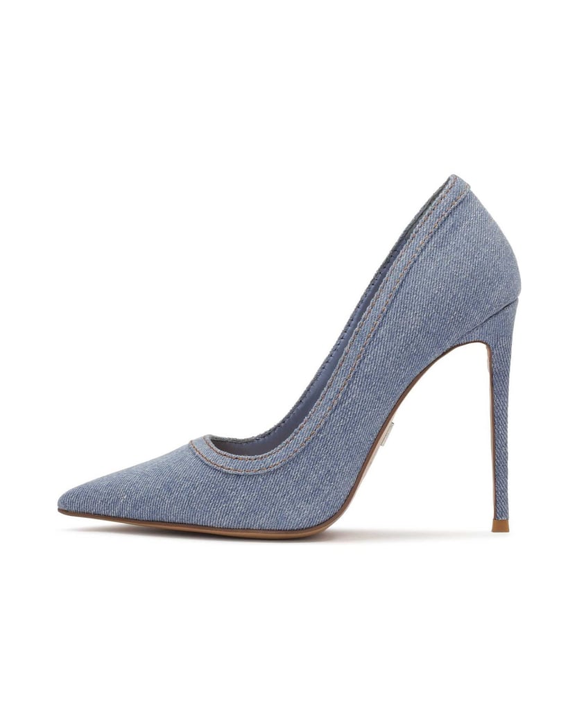 Kazar-Pumps-aus-blauem-Denim-Stoff-blau