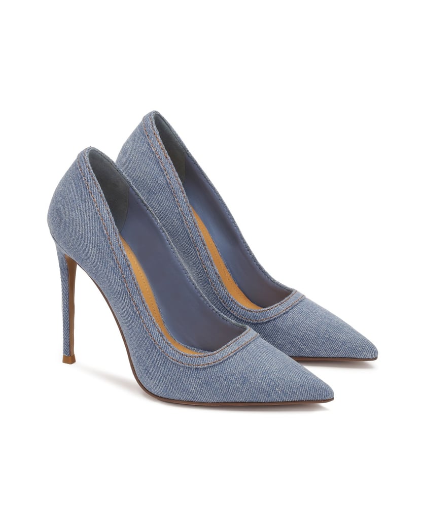 Kazar-Pumps-aus-blauem-Denim-Stoff-blau