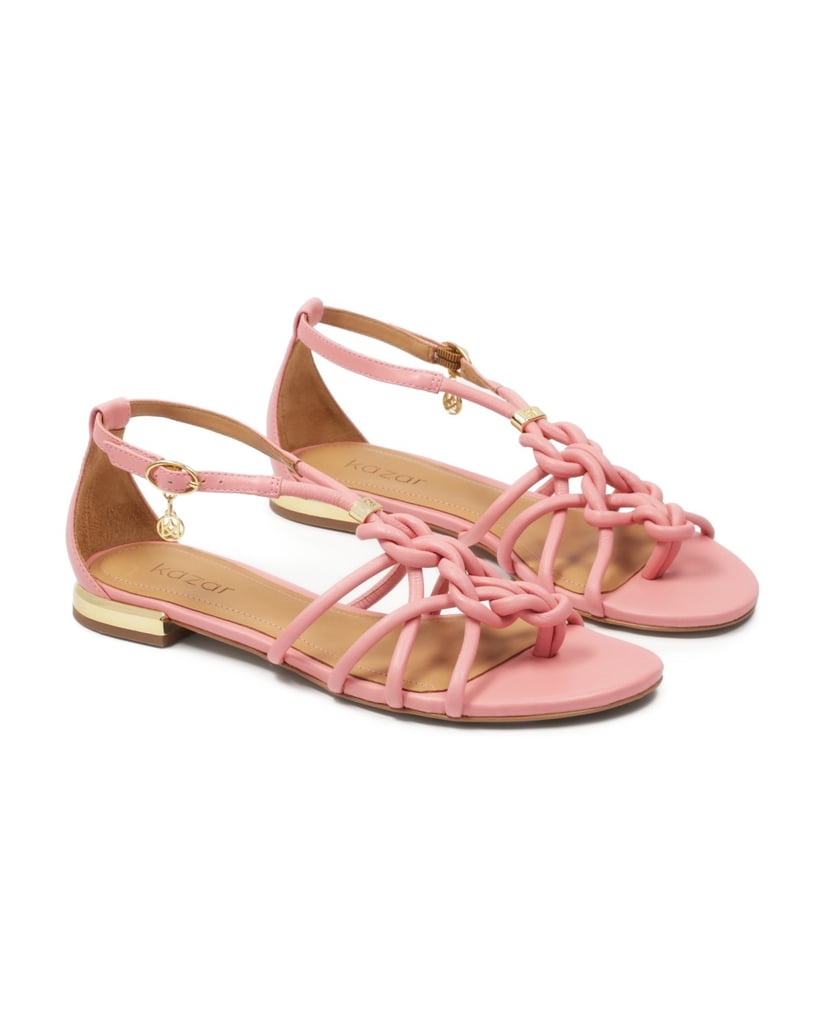 Kazar-Rosa-Sandalen-mit-flachem-goldfarbenen-Absatz-pink