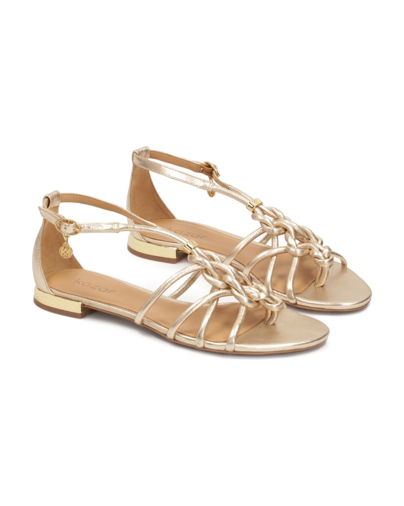 Kazar-Goldfarbene-Sandalen-mit-verschlungenen-Schnürchen-gold