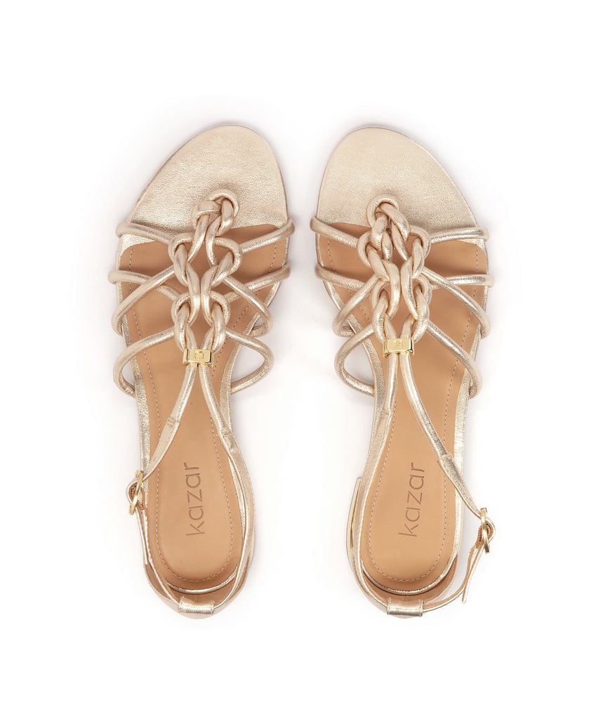 Kazar-Goldfarbene-Sandalen-mit-verschlungenen-Schnürchen-gold