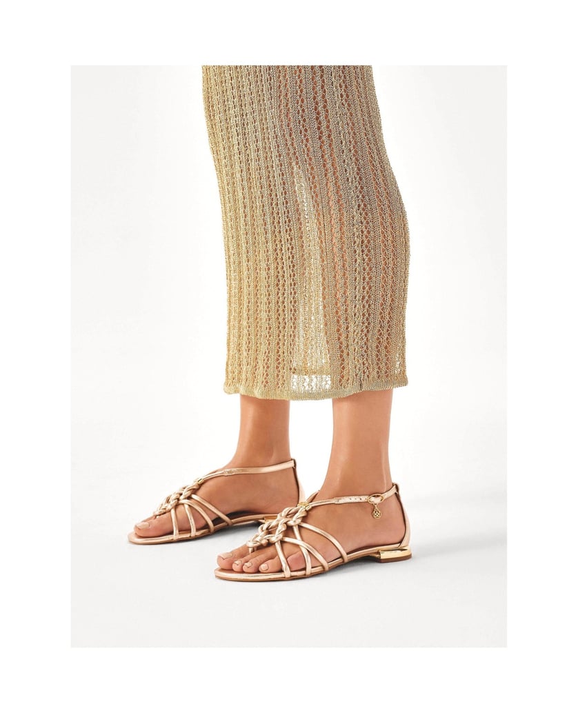 Kazar-Goldfarbene-Sandalen-mit-verschlungenen-Schnürchen-gold