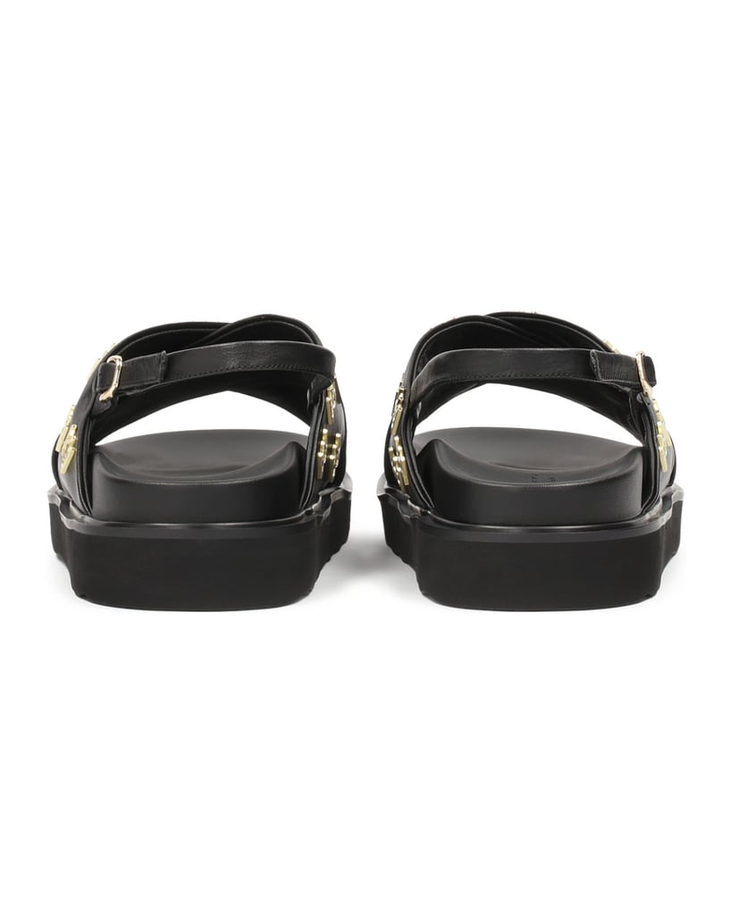 Kazar-Flache-Sandalen-mit-Metallmonogrammen-verziert-schwarz