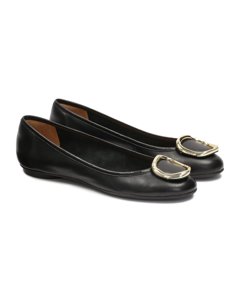 Kazar-Schwarze-Lederballerinas-mit-großer-Metallverzierung-schwarz