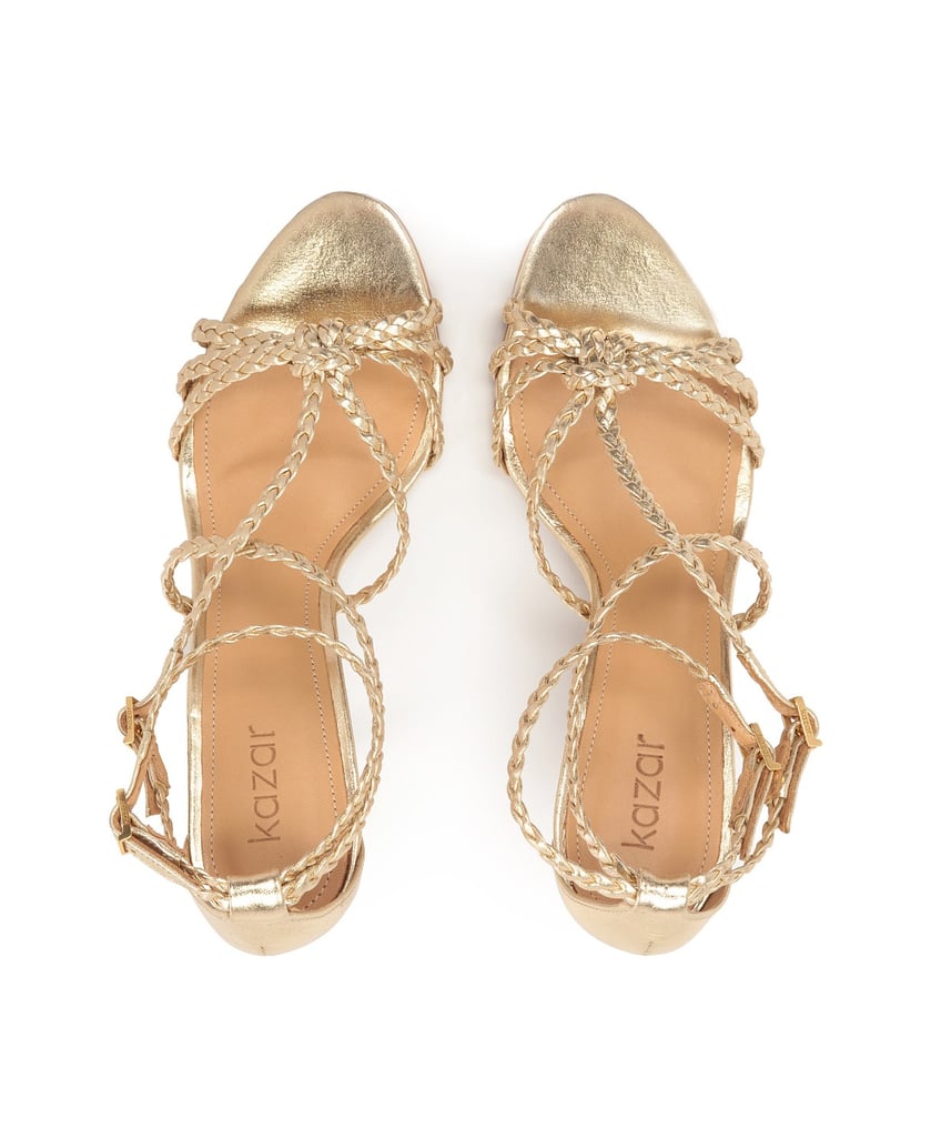 Kazar-Goldfarbene-Sandalen-mit-Absatz-und-geflochtenen-Riemen-gold