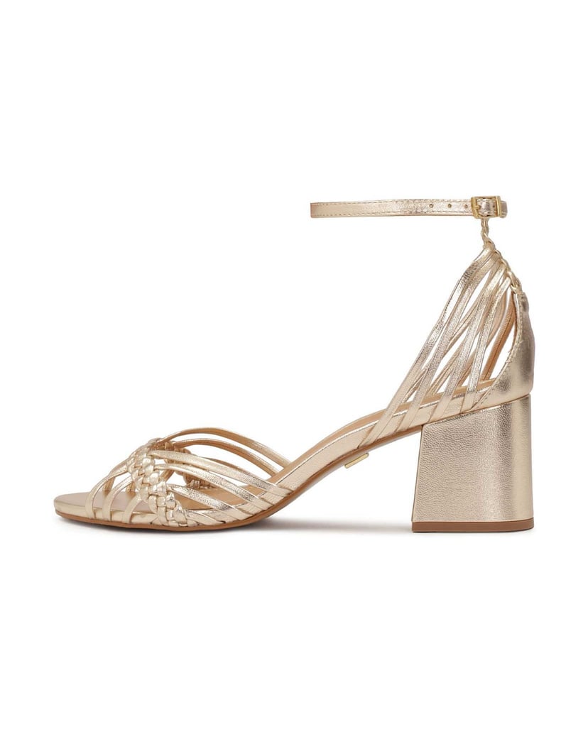 Kazar-Goldene-Pfostensandalen-mit-geflochtenen-Riemen-gold