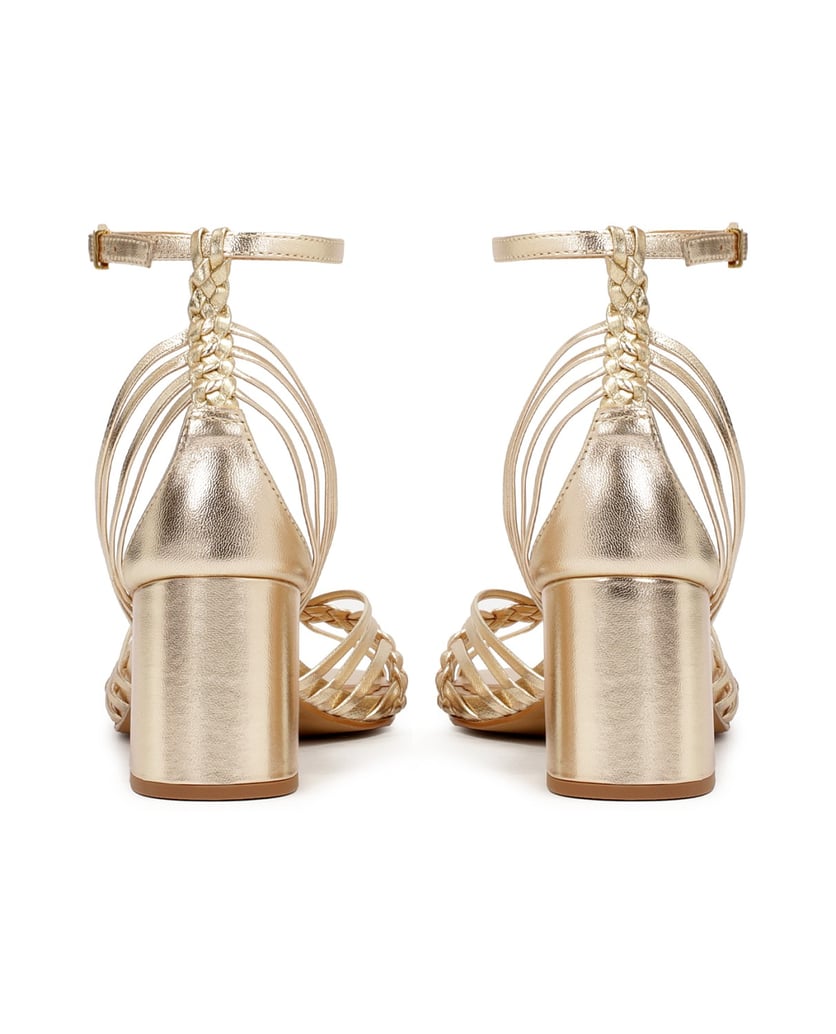 Kazar-Goldene-Pfostensandalen-mit-geflochtenen-Riemen-gold