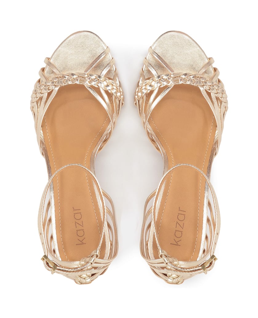 Kazar-Goldene-Pfostensandalen-mit-geflochtenen-Riemen-gold
