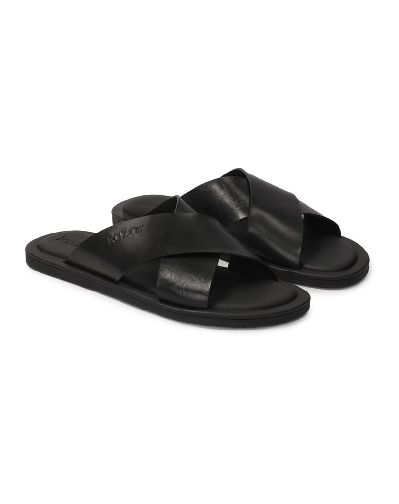 Kazar-Minimalistische-schwarze-Leder-Slides-schwarz