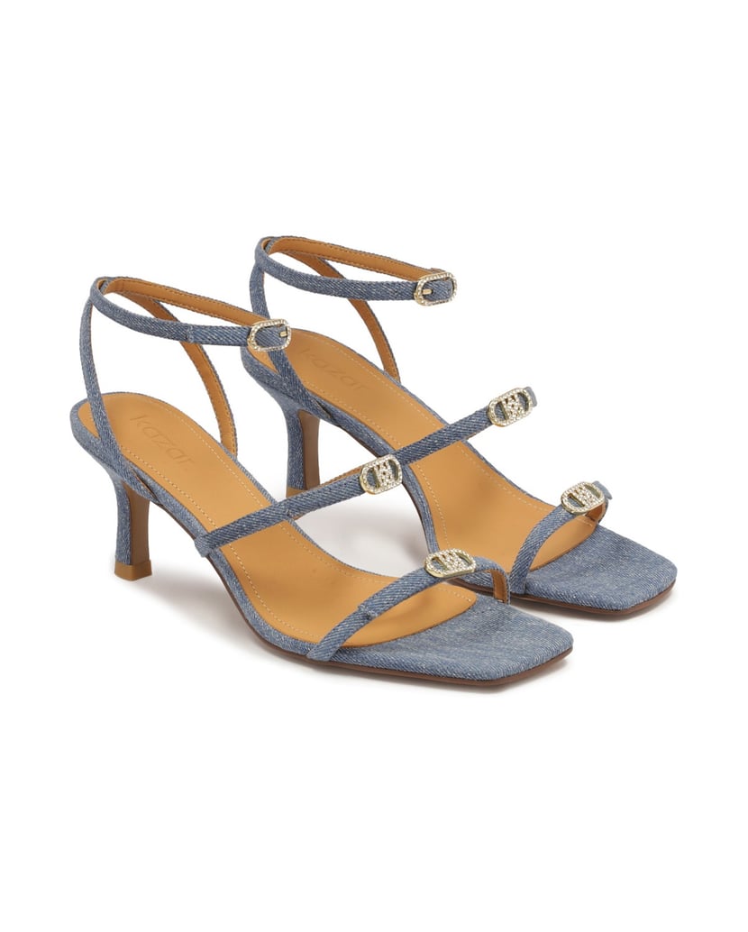 Kazar-Sandalen-mit-niedrigem-Absatz-aus-Denim-Stoff-blau