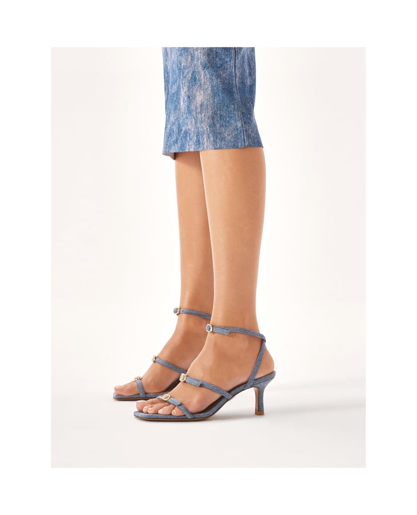 Kazar-Sandalen-mit-niedrigem-Absatz-aus-Denim-Stoff-blau