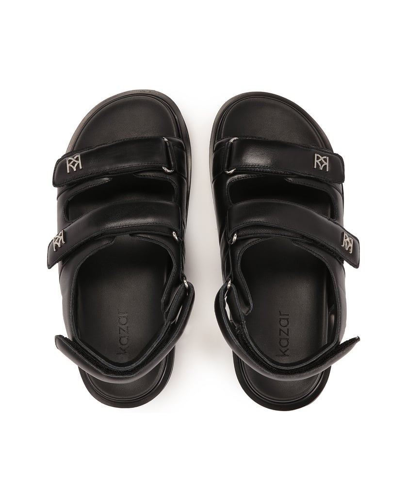 Kazar-Schwarze-flache-Sandalen-mit-Klettverschlussriemen-schwarz